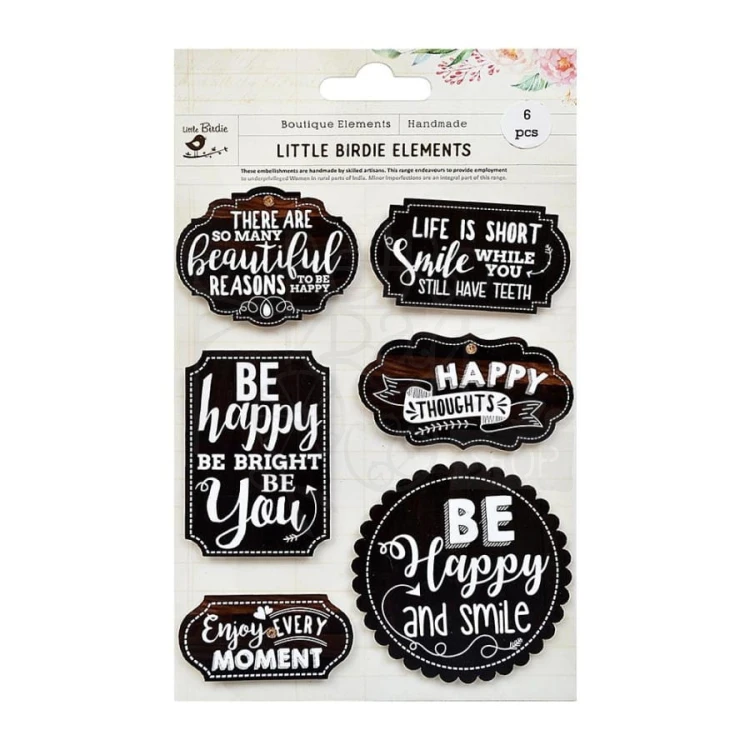 Naklejki 3d do scrapbookingu Happy Thoughts 6szt CR72112 Little Birdie