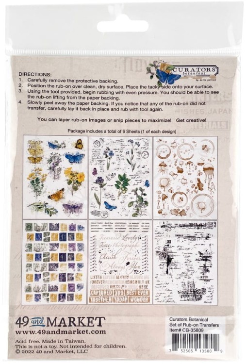 Rub-on transfer 15x20cm Curators Botanical 6 arkuszy CB35809 49 and Market