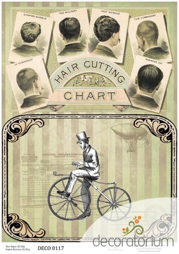 Papier ryżowy A4 retro fryzjer i bicykl 0117 Decoratorium