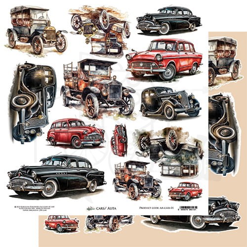 Papier 30x30 elementy do wycinania - Cars samochody AA-CARS-01 Alchemy of Art