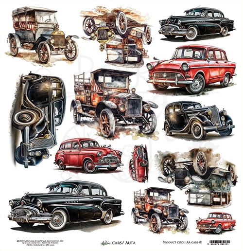 Papier 30x30 elementy do wycinania - Cars samochody AA-CARS-01 Alchemy of Art