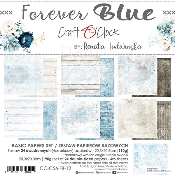 Zestaw papierów bazowych 20x20 Forever Blue CC-C56-FB-12 Craft O'Clock