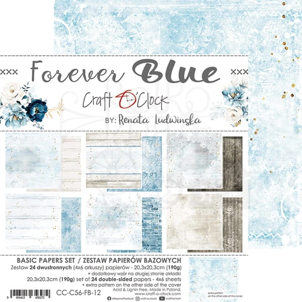 Zestaw papierów bazowych 20x20 Forever Blue CC-C56-FB-12 Craft O'Clock