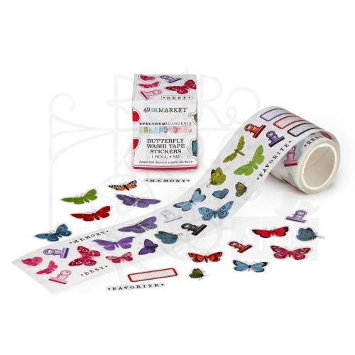 Taśma washi z naklejkami Spectrum Gardenia Butterfly SG23770 49 And Market