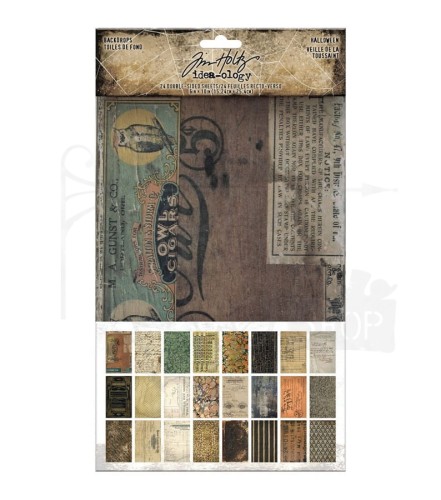 Ozdoby papierowe Idea-Ology Backdrops Double-Sided Cardstock Halloween 24szt TH94251 Tim Holtz