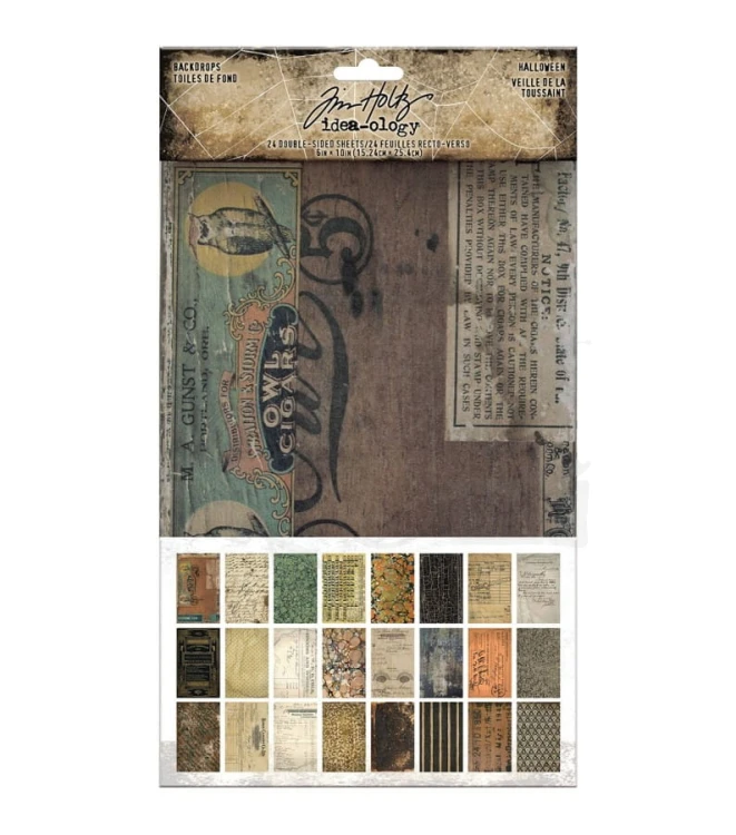 Ozdoby papierowe Idea-Ology Backdrops Double-Sided Cardstock Halloween 24szt TH94251 Tim Holtz