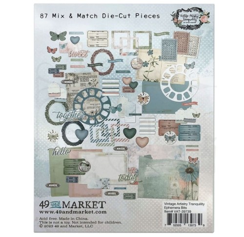 Ozdoby papierowe die-cuts Vintage Artistry Tranquility Ephemera Bits 87szt VAT39739 49 And Market