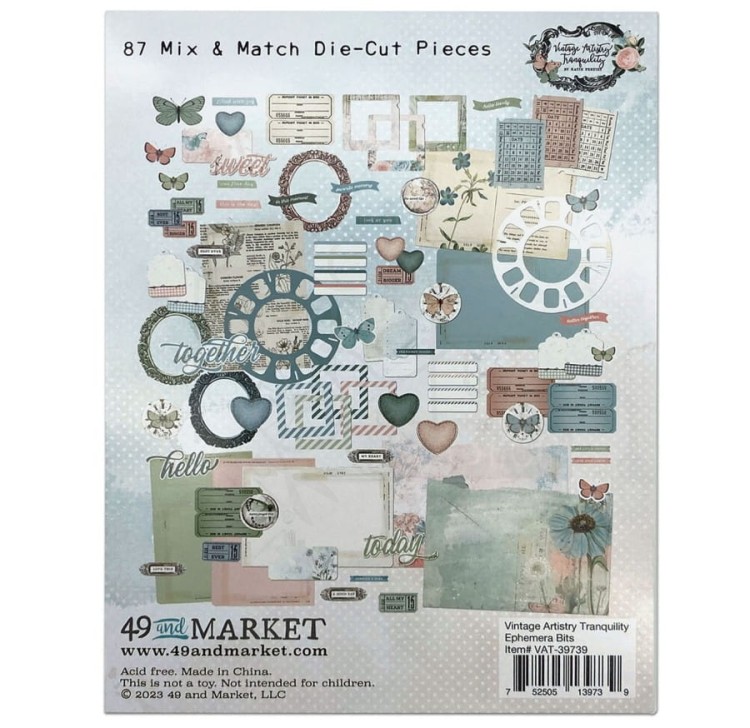Ozdoby papierowe die-cuts Vintage Artistry Tranquility Ephemera Bits 87szt VAT39739 49 And Market
