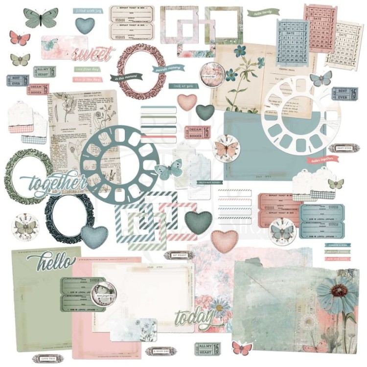 Ozdoby papierowe die-cuts Vintage Artistry Tranquility Ephemera Bits 87szt VAT39739 49 And Market