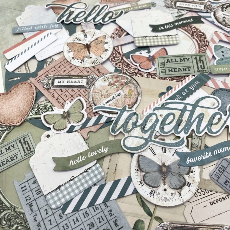 Ozdoby papierowe die-cuts Vintage Artistry Tranquility Ephemera Bits 87szt VAT39739 49 And Market