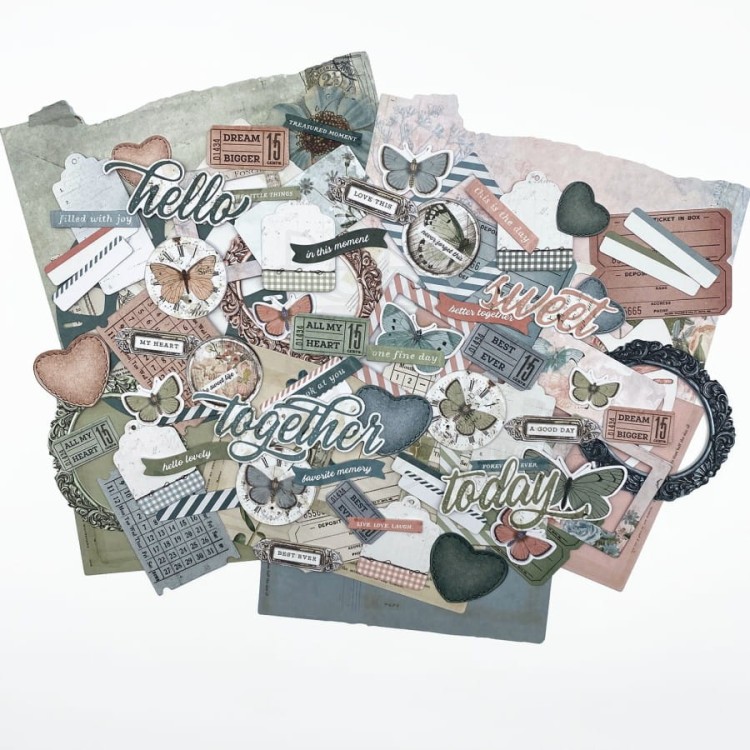 Ozdoby papierowe die-cuts Vintage Artistry Tranquility Ephemera Bits 87szt VAT39739 49 And Market