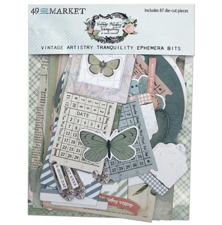 Ozdoby papierowe die-cuts Vintage Artistry Tranquility Ephemera Bits 87szt VAT39739 49 And Market