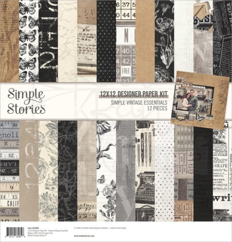 Zestaw papierów 30x30 Simple Vintage Essentials Designer Paper Kit SVE20400 Simple Stories