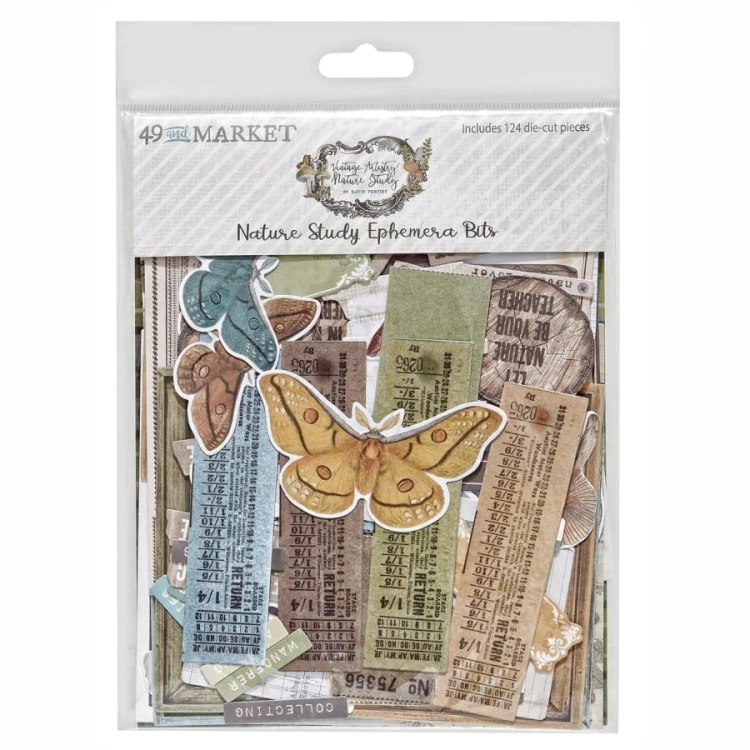 Ozdoby papierowe die-cuts Vintage Artistry Nature Study Ephemera Bits 124szt NS23206 49 And Market