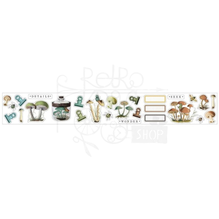 Taśma washi z naklejkami Vintage Artistry Nature Study Mushrooms NS23244 49 And Market