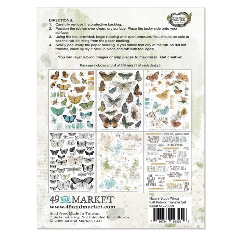 Rub-on transfer 15x20cm Vintage Artistry Nature Study Wings 6 arkuszy NS23299 49 And Market