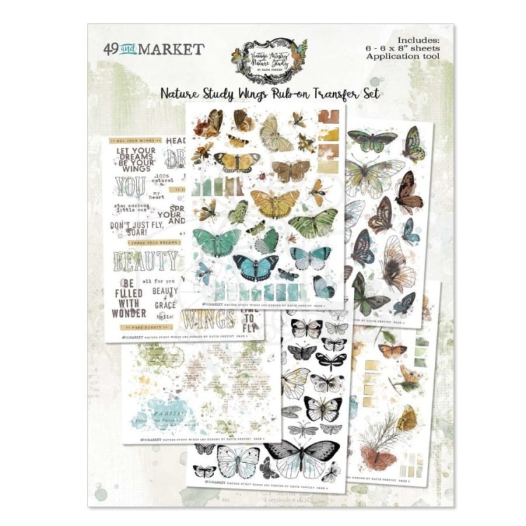 Rub-on transfer 15x20cm Vintage Artistry Nature Study Wings 6 arkuszy NS23299 49 And Market