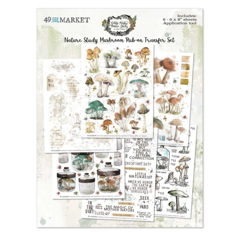 Rub-on transfer 15x20cm Vintage Artistry Nature Study Mushroom 6 arkuszy NS23305 49 And Market