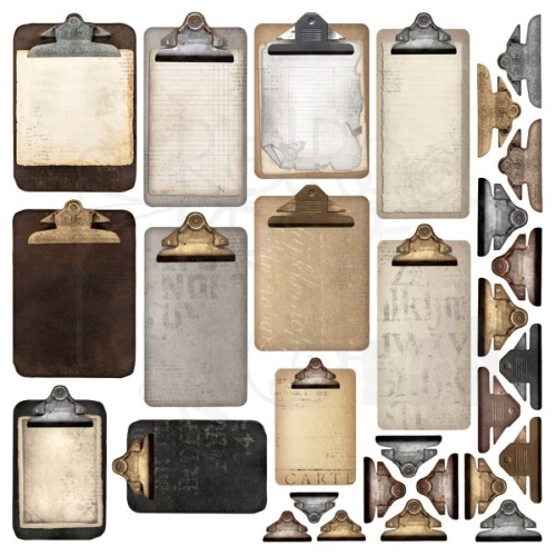 Ozdoby tektutowe die-cuts Simple Vintage Essentials Chipboard - Clipboards 29szt SVE20415 Simple Stories