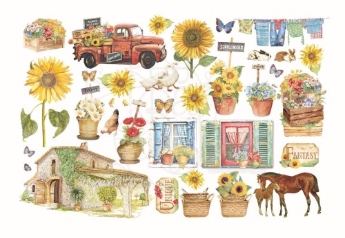 Ozdoby papierowe samoprzylepne Ephemera Sunflower Art Elements and Sunflowers DFLCT20 Stamperia