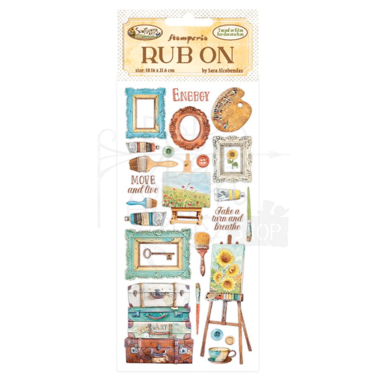 Rub-On Transfer 10x21.6cm Sunflower Art Brushes and Frames DFLRB31 Stamperia