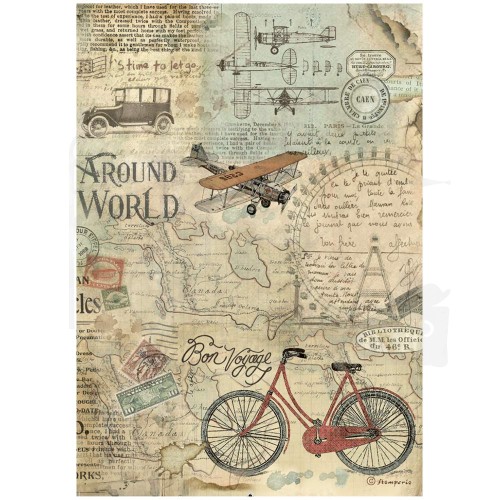 Papier ryżowy A4 Around The World Bicycle DFSA4776 Stamperia