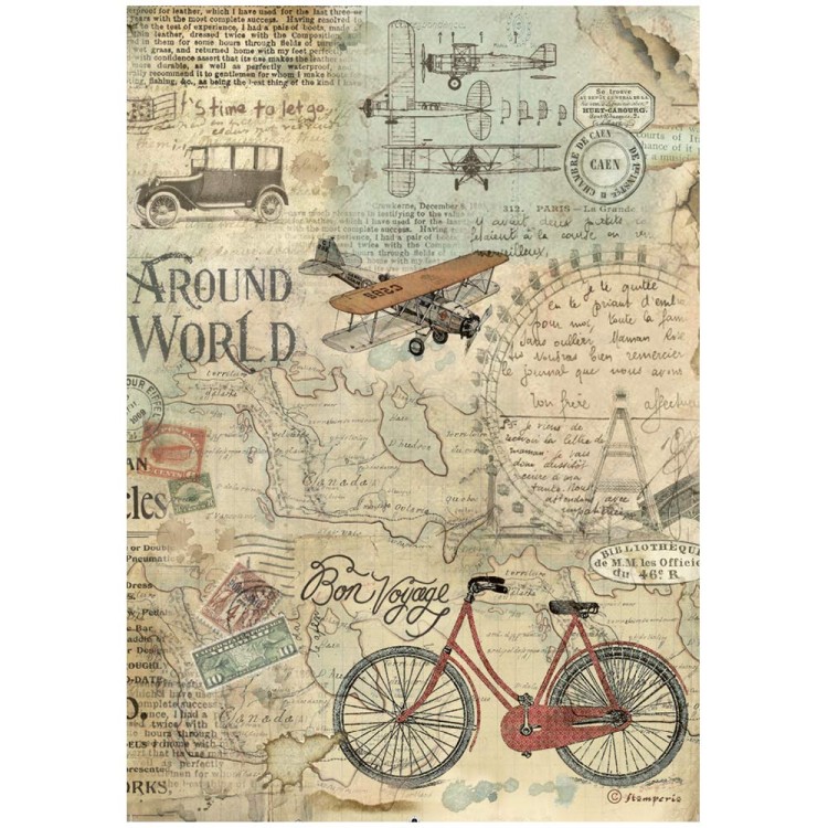 Papier ryżowy A4 Around The World Bicycle DFSA4776 Stamperia