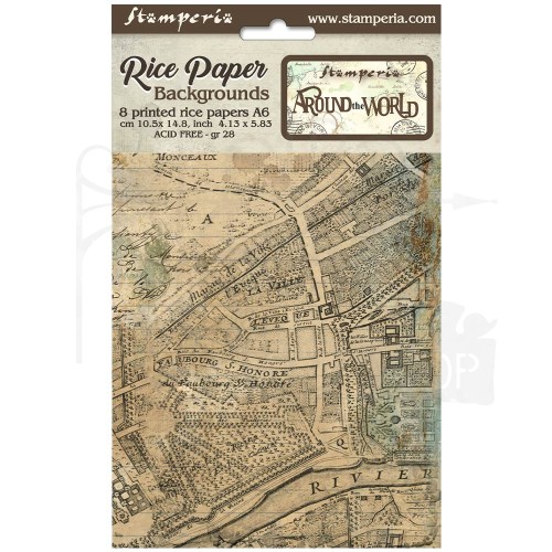 Papier ryżowy A6 Around The World Background - zestaw 8szt DFSAK6005 Stamperia