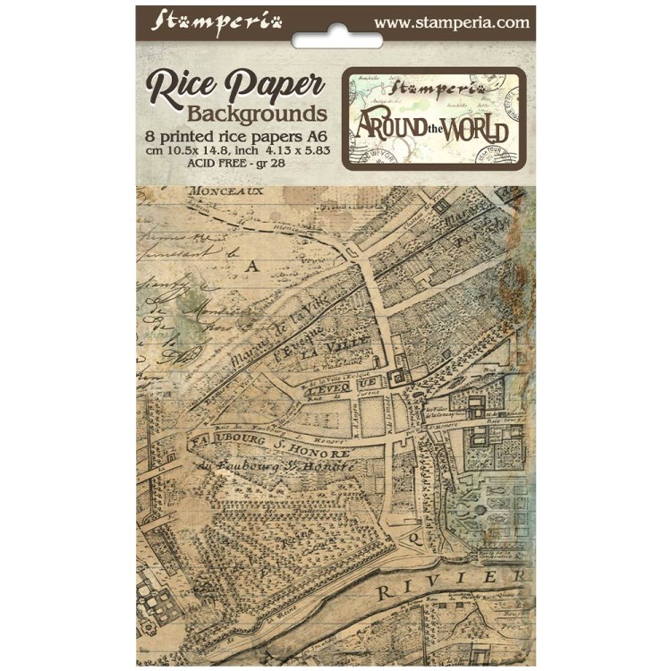 Papier ryżowy A6 Around The World Background - zestaw 8szt DFSAK6005 Stamperia