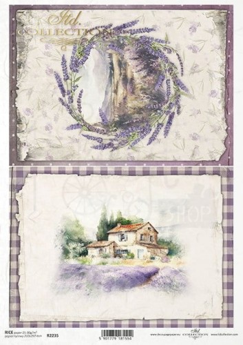 Papier ryżowy A4 widoczki z lawendą wianek R2235 ITD Collection