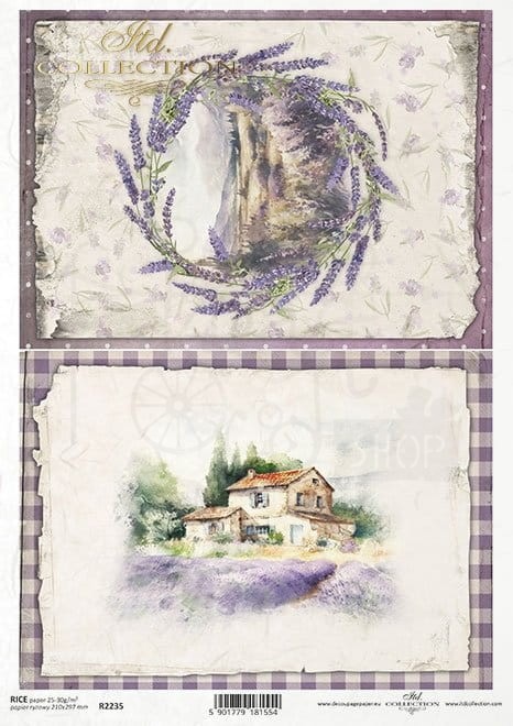 Papier ryżowy A4 widoczki z lawendą wianek R2235 ITD Collection