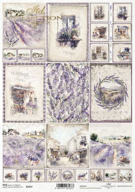 Papier ryżowy A4 karty z lawendą R2247 ITD Collection