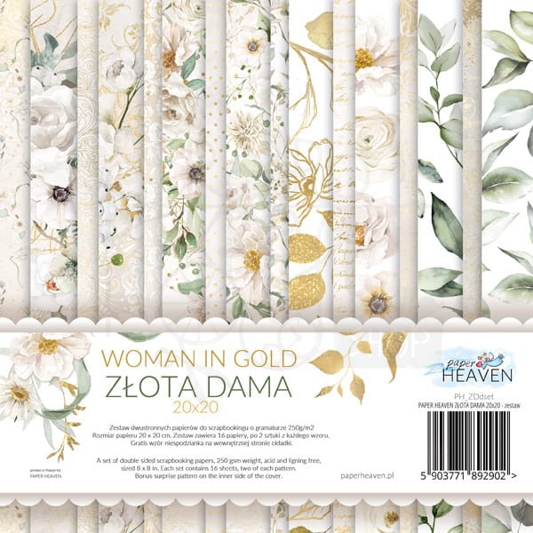 Zestaw papierów 20x20 Złota dama Paper Heaven