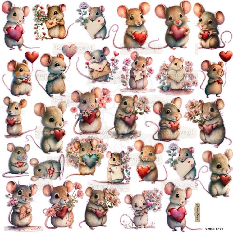 Naklejki do scrapbookingu i art journalingu Mouse Love ScrapLove