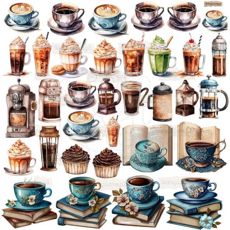 Naklejki do scrapbookingu i art journalingu Books and Coffee ScrapLove