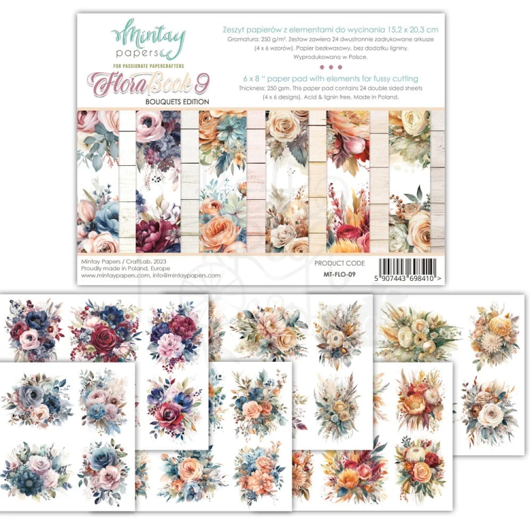 Zestaw papierów 15x20 elementy do wycinania - Flora Book 9 MT-FLO-09 Mintay