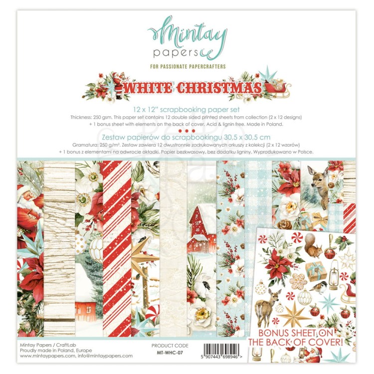 Zestaw papierów 30x30 - White Christmas MT-WHC-07 Mintay