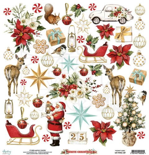 Papier 30x30 arkusz elementów do wycinania - White Christmas MT-WHC-09 Mintay