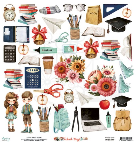 Papier 30x30 arkusz elementów do wycinania - School Days MT-SCH-09 Mintay