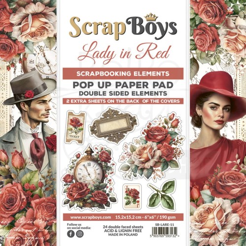 Zestaw papierów 15x15 z elementami do wycięcia Lady in Red SB-LARE-11 ScrapBoys