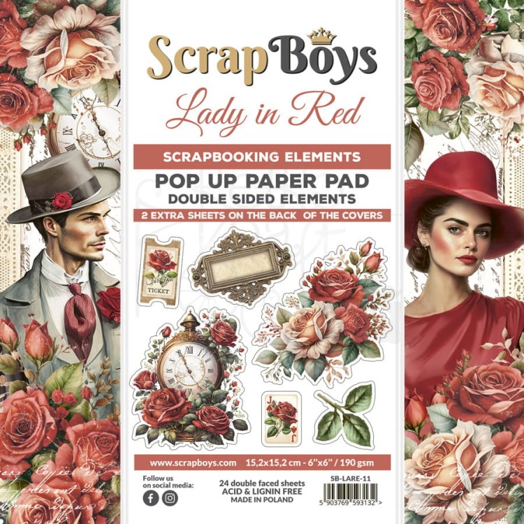 Zestaw papierów 15x15 z elementami do wycięcia Lady in Red SB-LARE-11 ScrapBoys