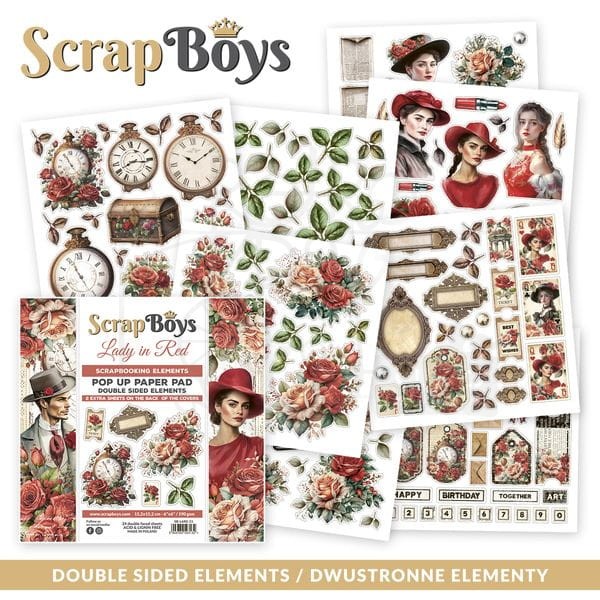 Zestaw papierów 15x15 z elementami do wycięcia Lady in Red SB-LARE-11 ScrapBoys