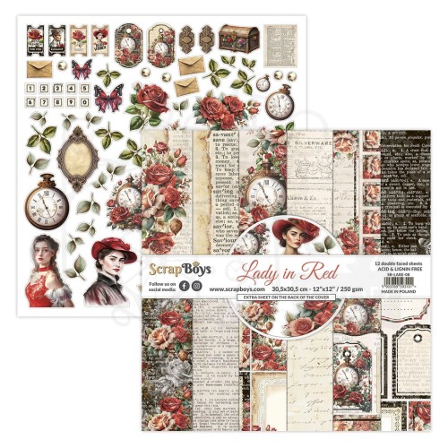 Zestaw papierów 30x30 Lady in Red SB-LARE-08 ScrapBoys