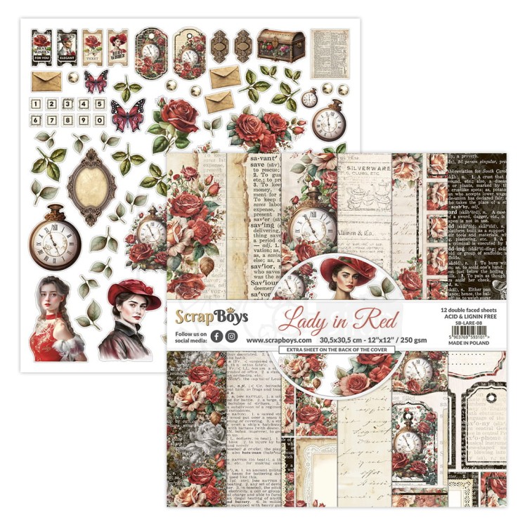Zestaw papierów 30x30 Lady in Red SB-LARE-08 ScrapBoys