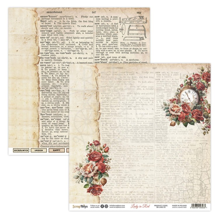 Zestaw papierów 30x30 Lady in Red SB-LARE-08 ScrapBoys