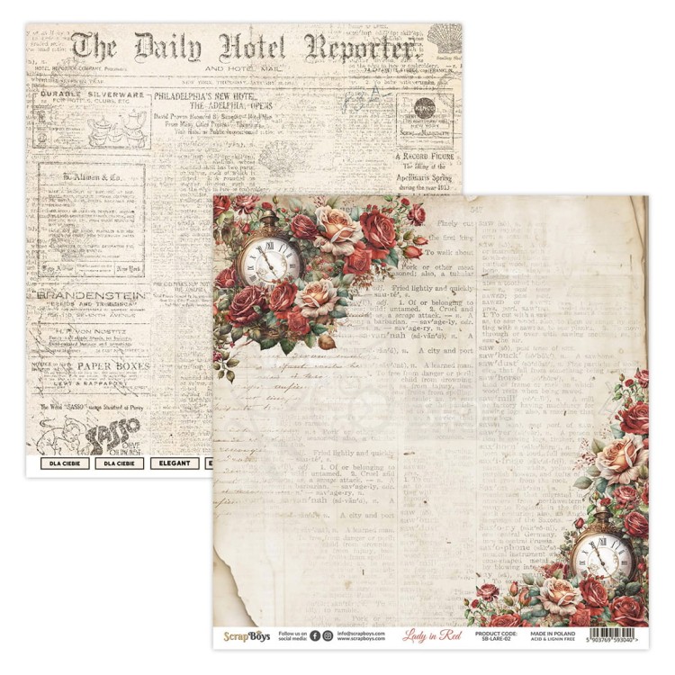 Zestaw papierów 30x30 Lady in Red SB-LARE-08 ScrapBoys