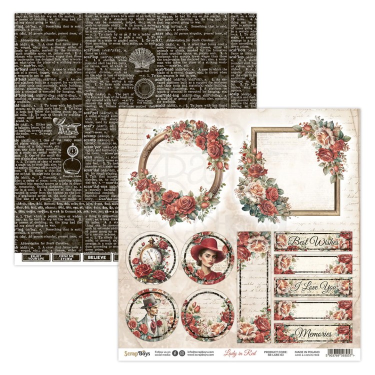 Zestaw papierów 30x30 Lady in Red SB-LARE-08 ScrapBoys