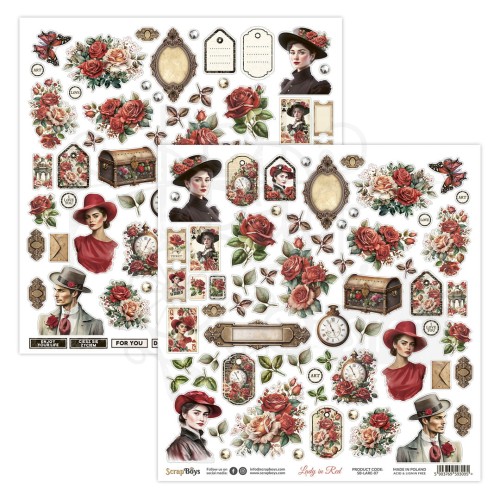 Papier 30x30 elementy do wycięcia Lady in Red SB-LARE-07 ScrapBoys