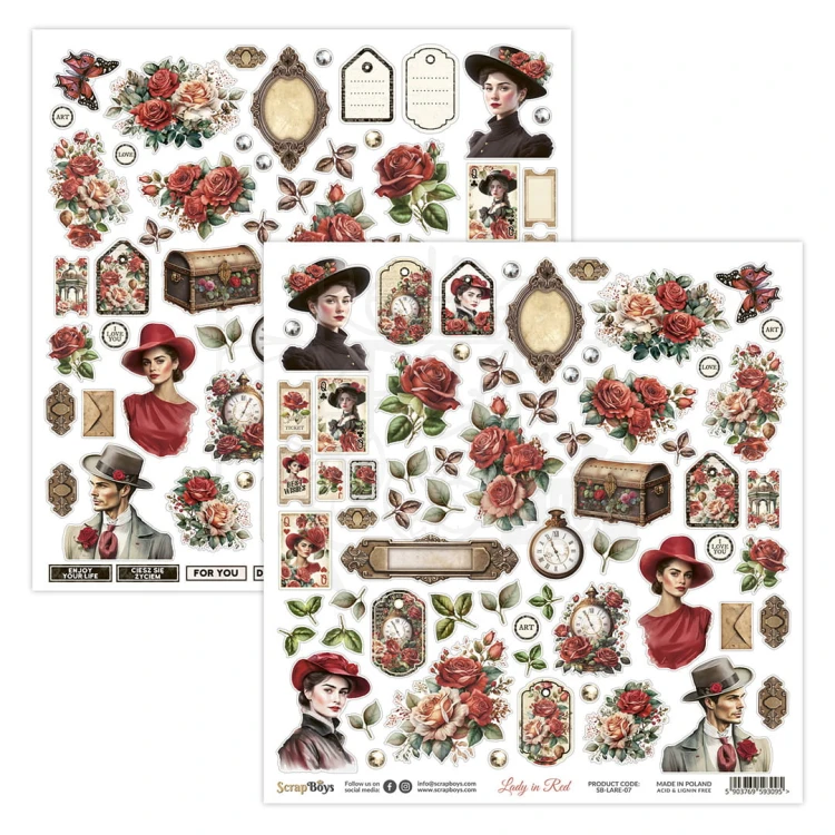 Papier 30x30 elementy do wycięcia Lady in Red SB-LARE-07 ScrapBoys
