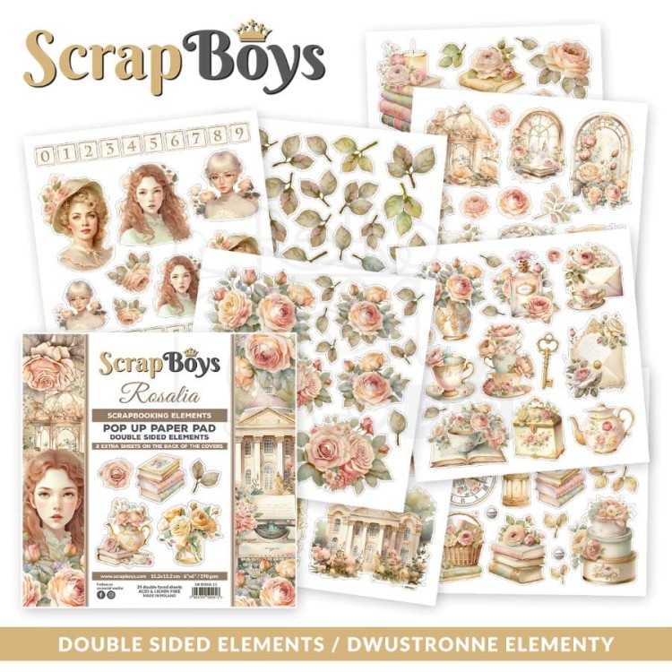 Zestaw papierów 15x15 z elementami do wycięcia Rosalia SB-ROSA-11 ScrapBoys
